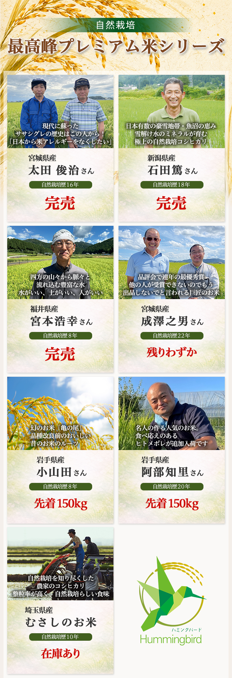 自然栽培の最高峰プレミアム米シリーズ