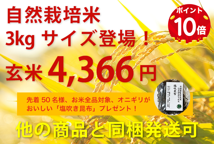 自然栽培米3kgサイズ登場！
