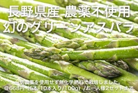 農薬不使用、幻の「グリーンアスパラ」【100g（6本-10本入り）】長野県産/無化学肥料 クール便（出荷期間7/22-7/25）お一人様2点まで
