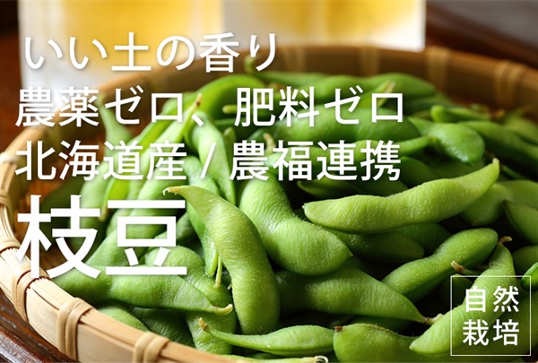 農薬ゼロ、肥料ゼロ、北海道産自然栽培の「枝豆」【200g】いい土の香りがする北海道の枝豆、農福連携生産者/クール便（出荷期間9/23-9/26）