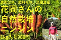 農薬ゼロ、肥料ゼロ、淡路島産、花岡さんの自然栽培「ニンジン」【約1kg】常温配送可（出荷期間4/14-4/17）
